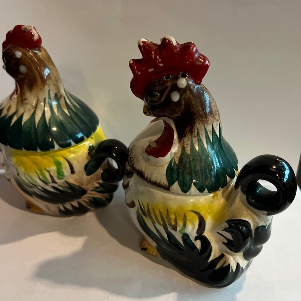 VINTAGE STACKING CHICKEN & ROOSTER SUGAR CREAMER SALT & PEPPER SET ~ JAPAN - Picture 2 of 7
